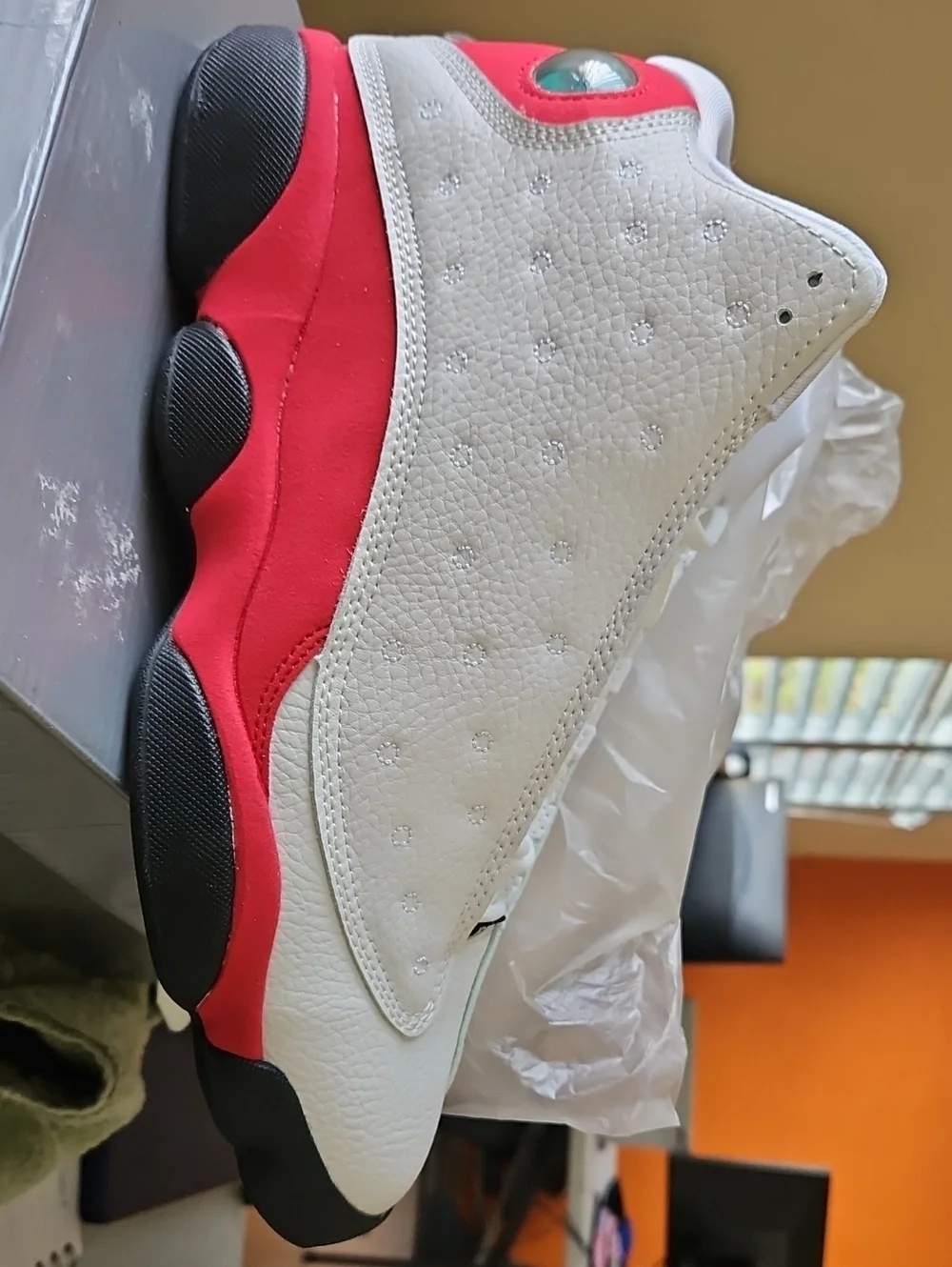 Men's White and Red Leather Basketball Sneakers